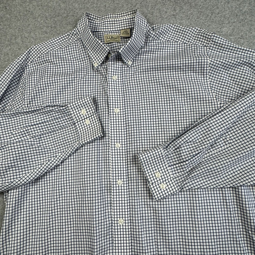 LL Bean Blue White Check Shirt Mens XL Tall Button Down Cotton Casual Work